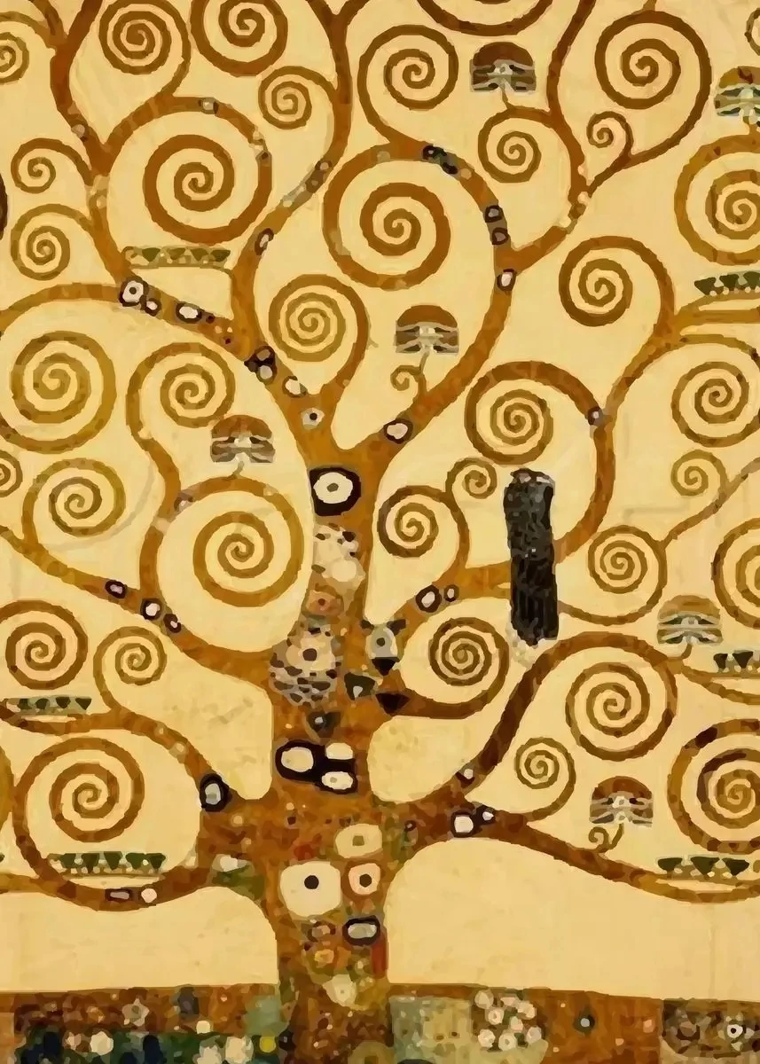 Plakat Gustav Klimt Pocałunek i Drzewo życia Jasnoszary