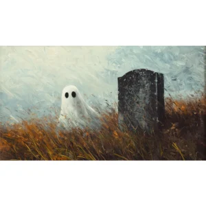 Plakat Halloween z Czarnym Kotem i Dyniami Pomarańczowy