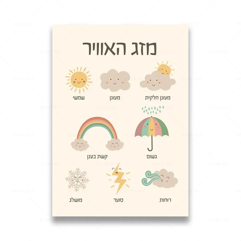 Plakat Hebrajski Alfabet Boho Jasnoszary
