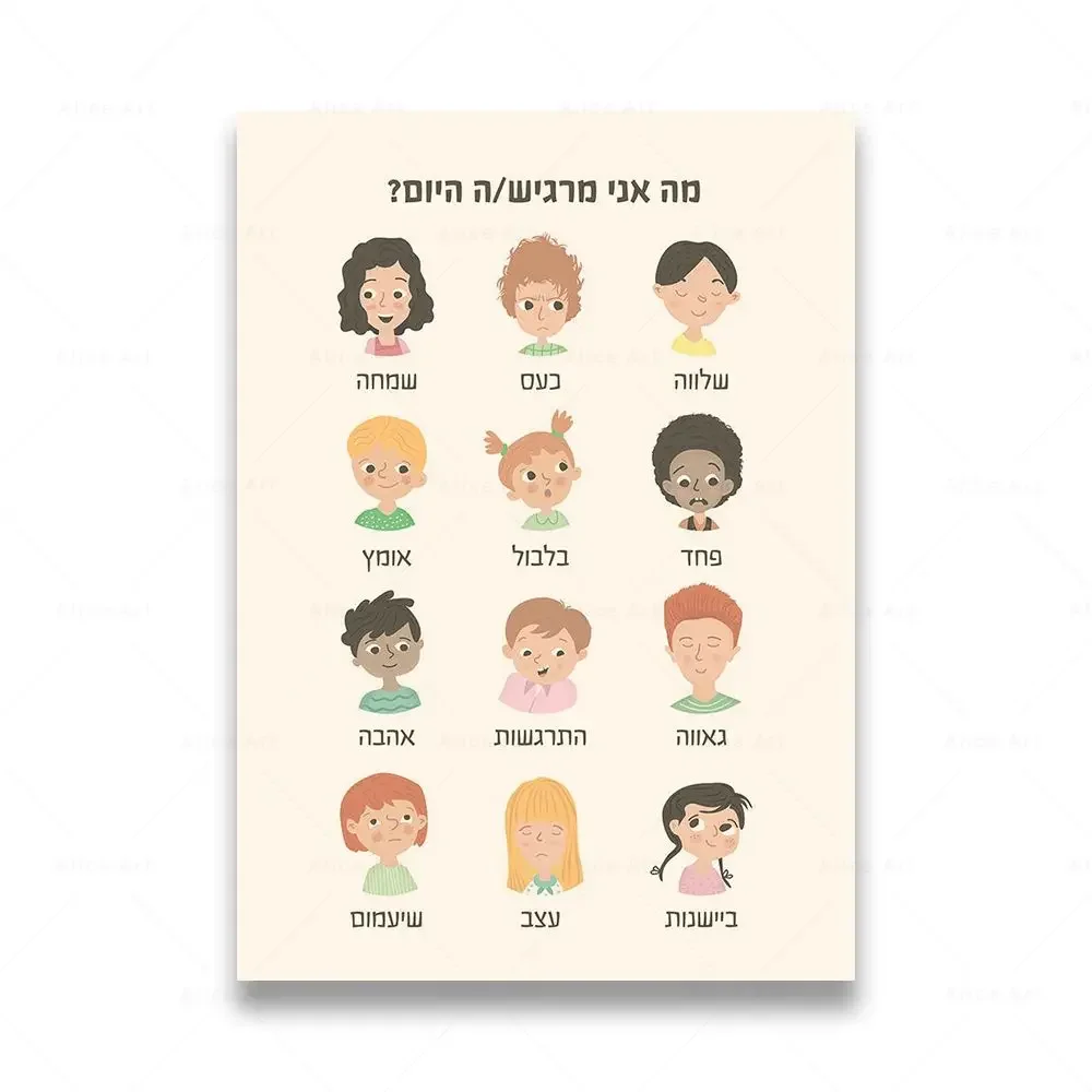 Plakat Hebrajski Alfabet Boho Niebieski