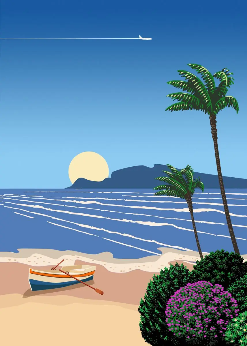 Plakat Hiroshi Nagai – retro japoński zachód słońca Wzór 11