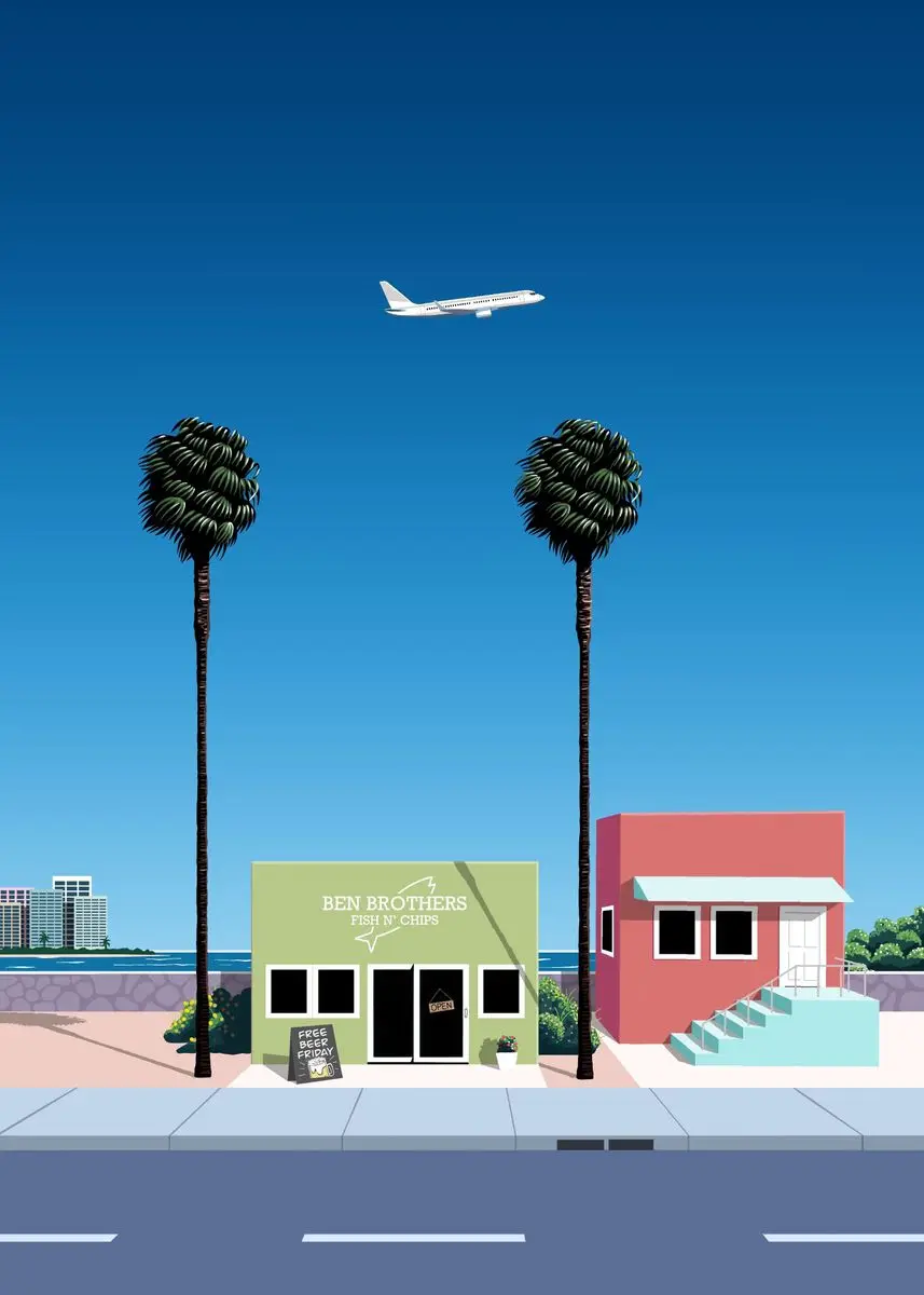 Plakat Hiroshi Nagai - retro japoński zachód słońca Wzór 6