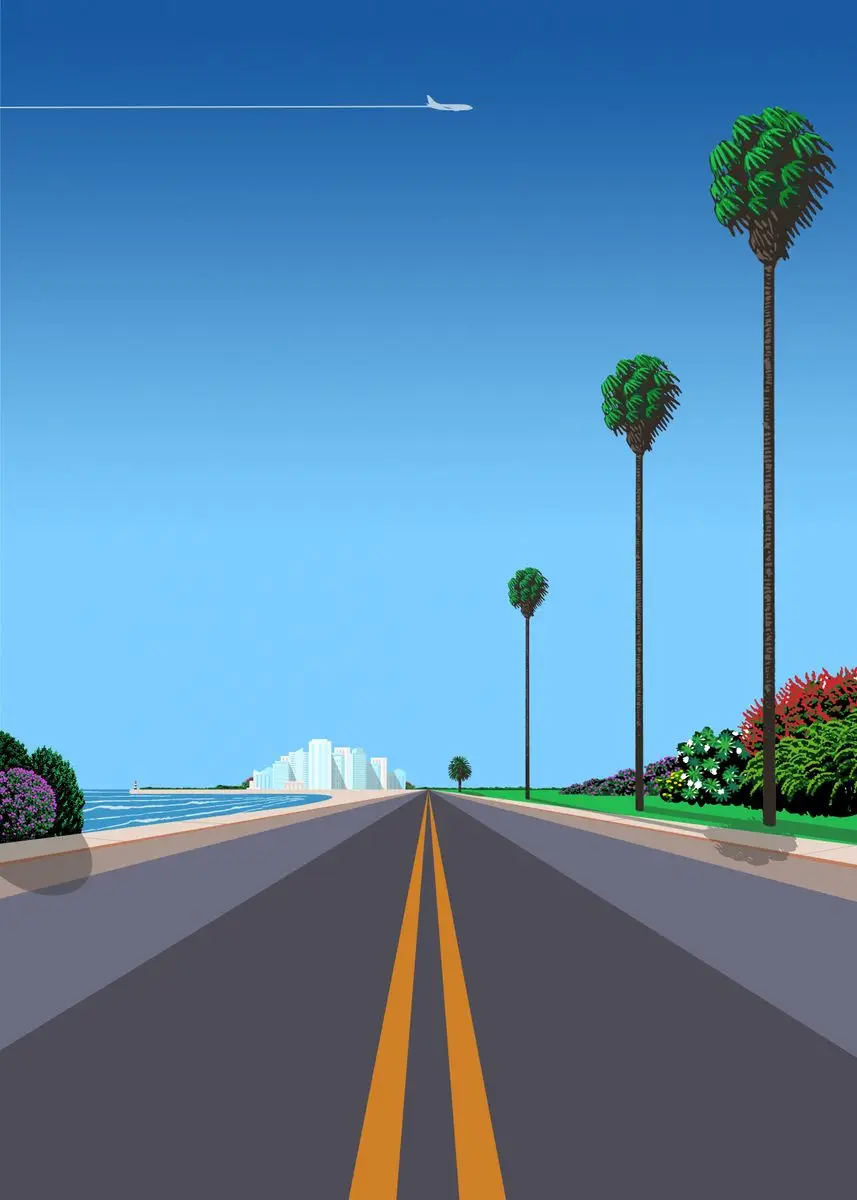 Plakat Hiroshi Nagai - retro japoński zachód słońca Wzór 7