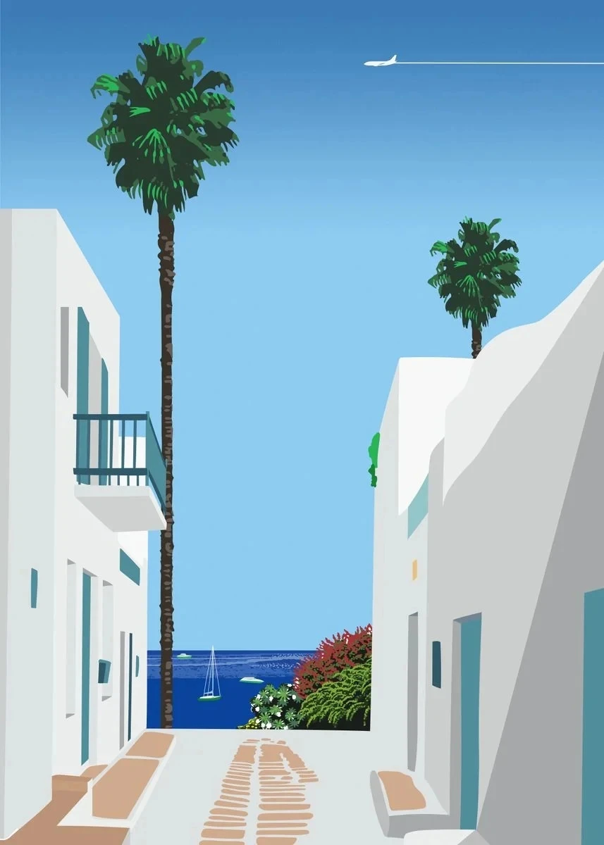 Plakat Hiroshi Nagai retro miasto o zachodzie Brązowy