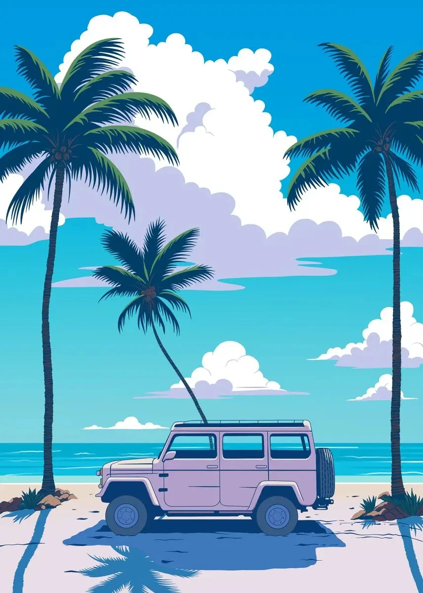 Plakat Hiroshi Nagai retro miasto o zachodzie Wielo