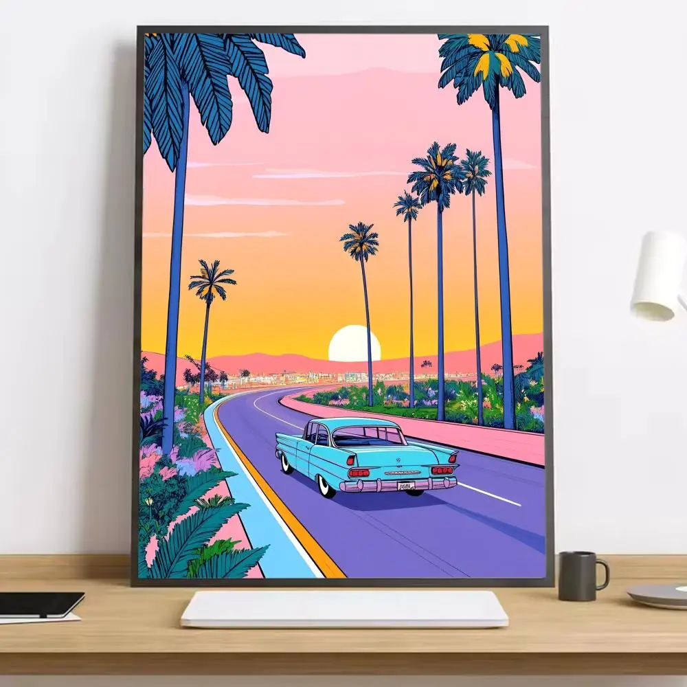 Plakat Hiroshi Nagai - vaporwave plaża Black11