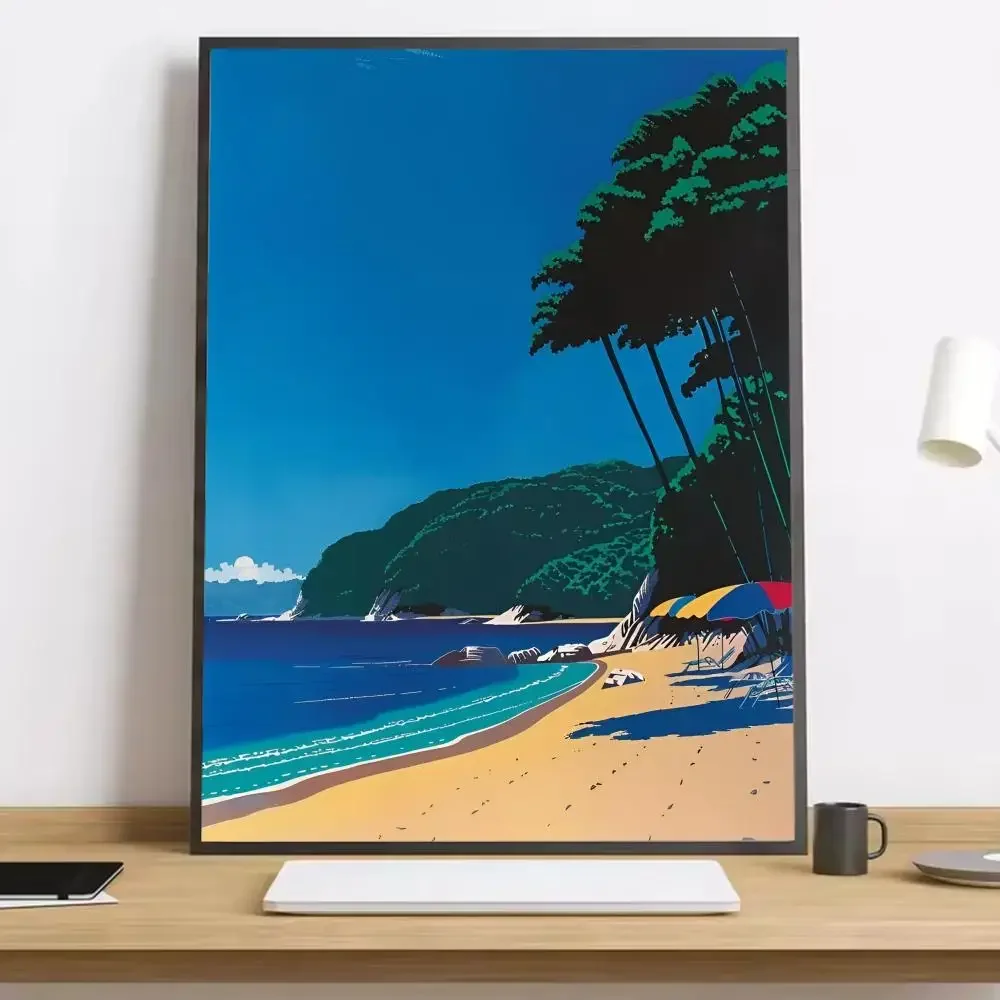 Plakat Hiroshi Nagai - vaporwave plaża Black9