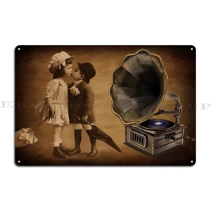 His Masters Voice - retro plakat reklamowy Czerwonawo pomarańczowy