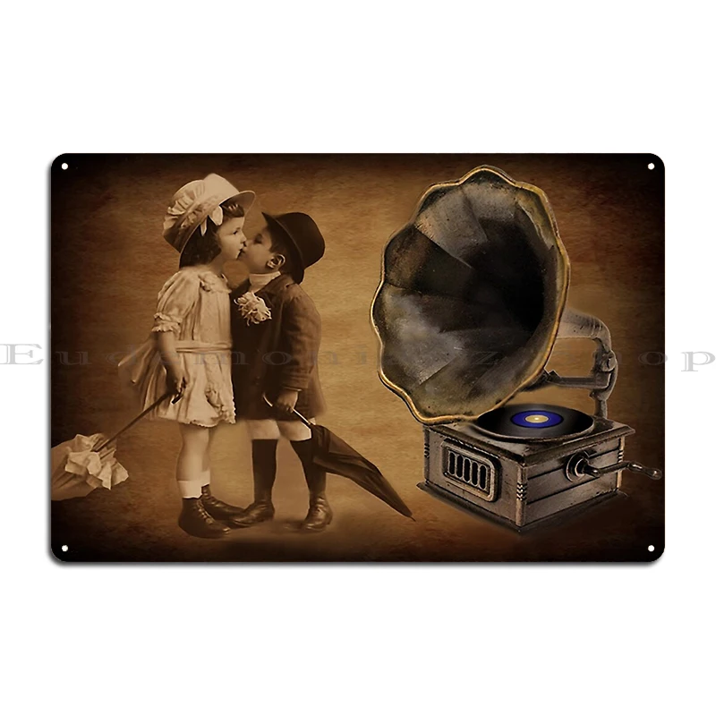 His Masters Voice - retro plakat reklamowy Czerwonawo pomarańczowy