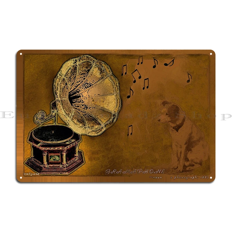 His Masters Voice - retro plakat reklamowy Różowe złoto
