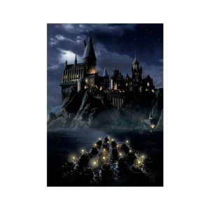Plakat Hogwart nocą - łodzie i zamek, magiczny krajobraz Wzór 1
