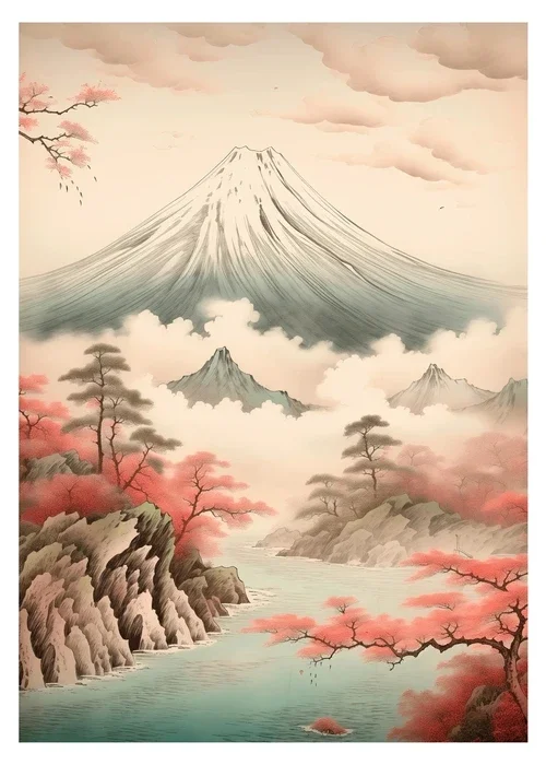 Plakat Hokusai - japoński pejzaż vintage Wzór 1