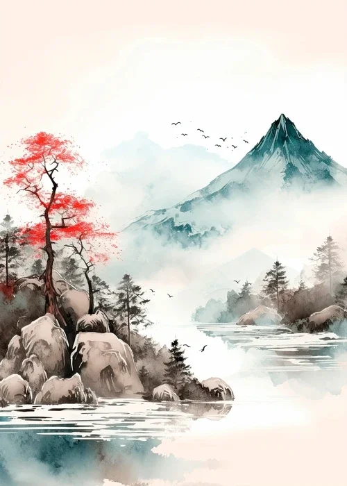 Plakat Hokusai - japoński pejzaż vintage Wzór 2