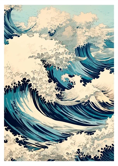 Plakat Hokusai - japoński pejzaż vintage Wzór 4