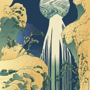 Plakat Hokusai Japoński Wodospad Burgundia