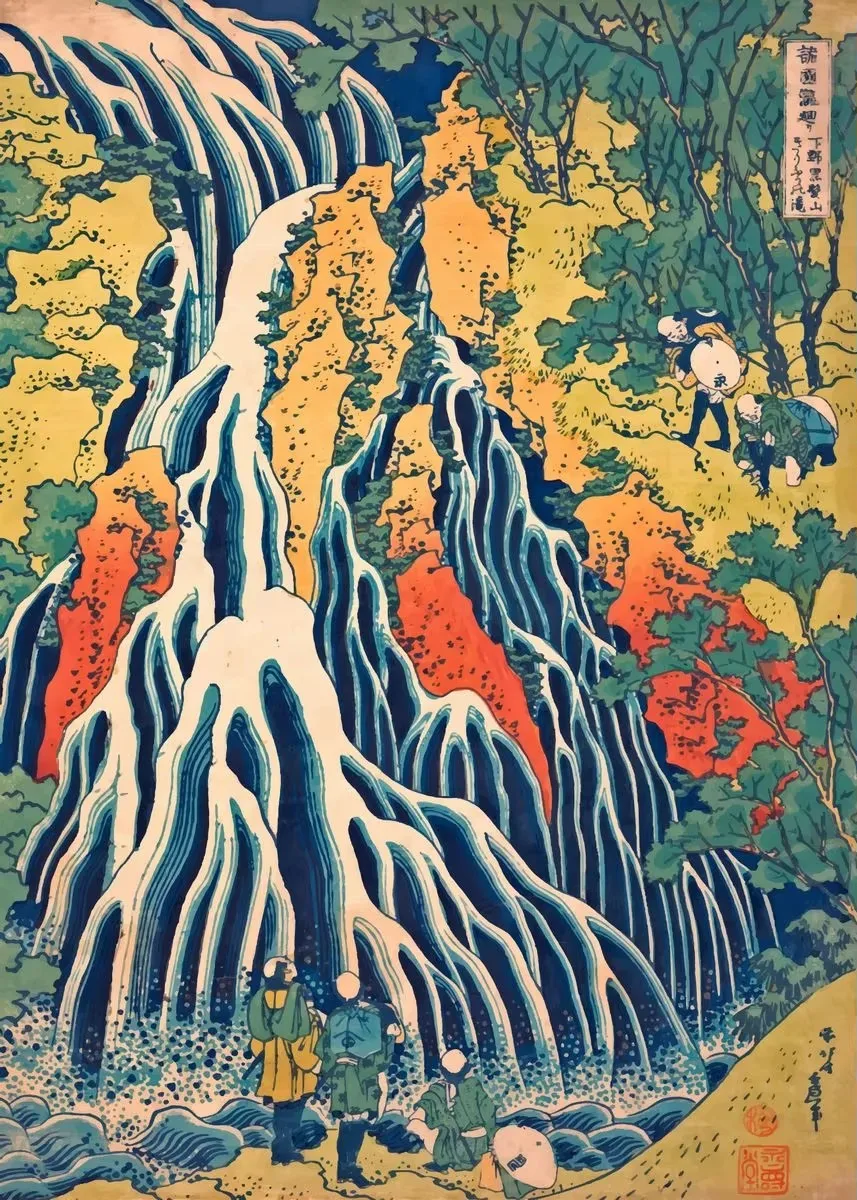 Plakat Hokusai Japoński Wodospad Fioletowy