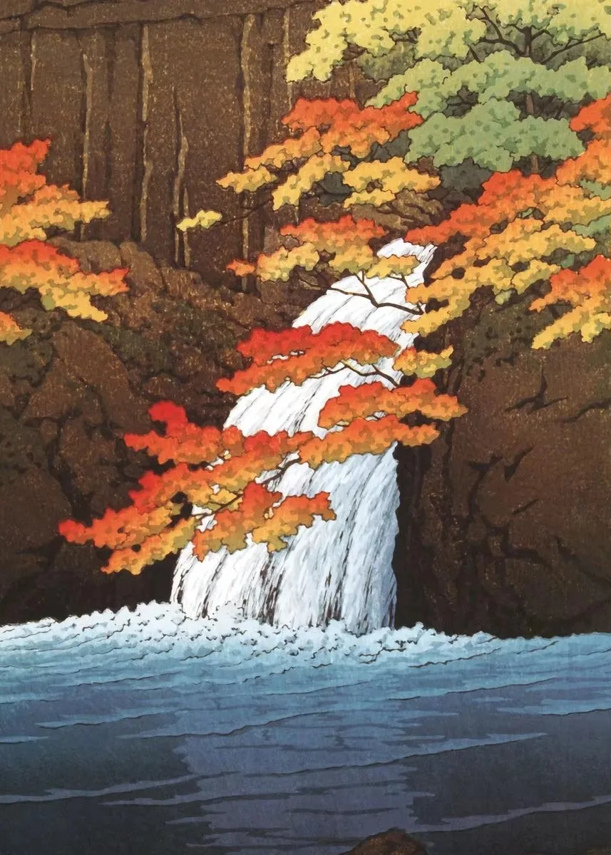 Plakat Hokusai Japoński Wodospad Niebieski