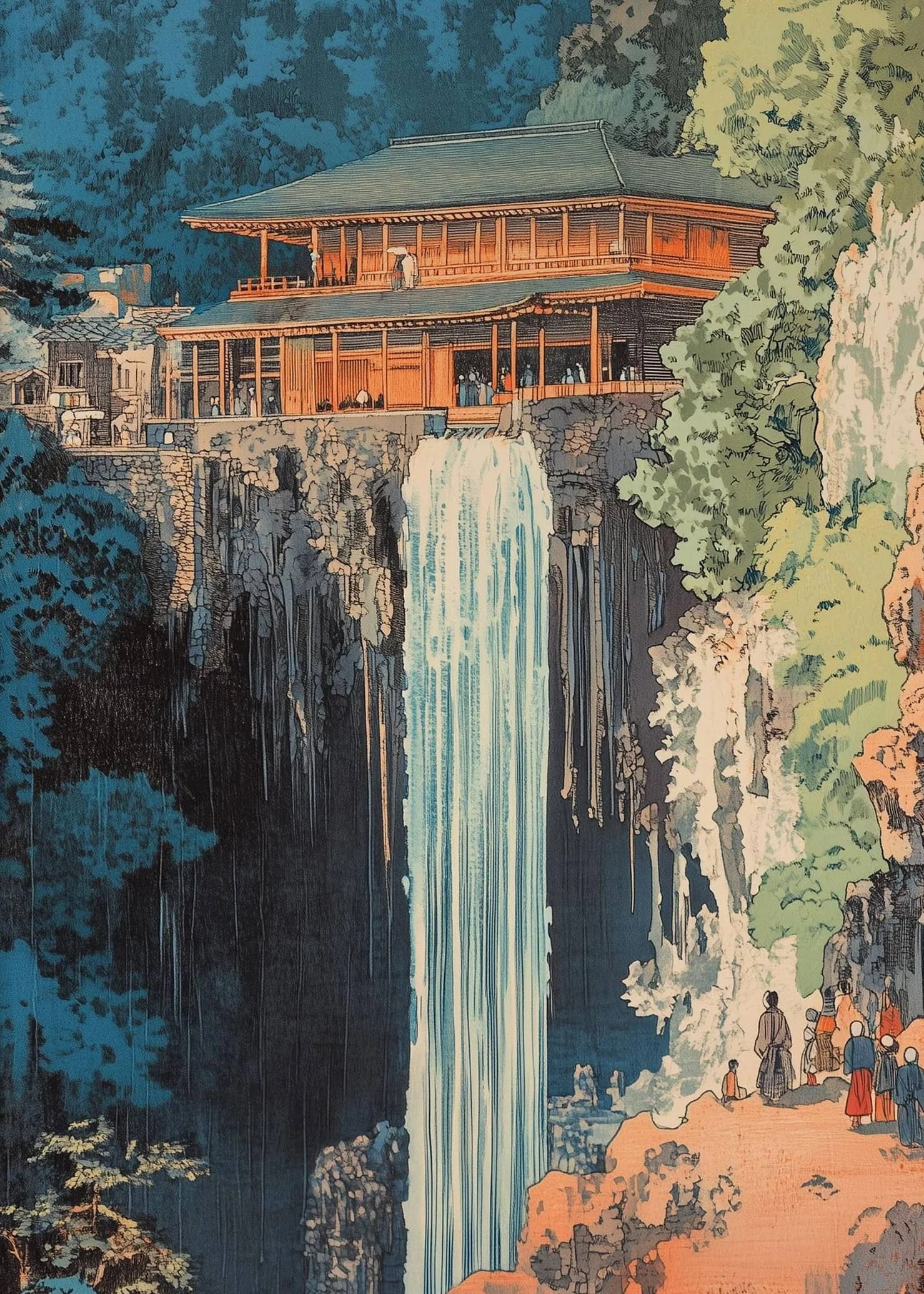 Plakat Hokusai - japonski wodospad ukiyo-e Wzór 2