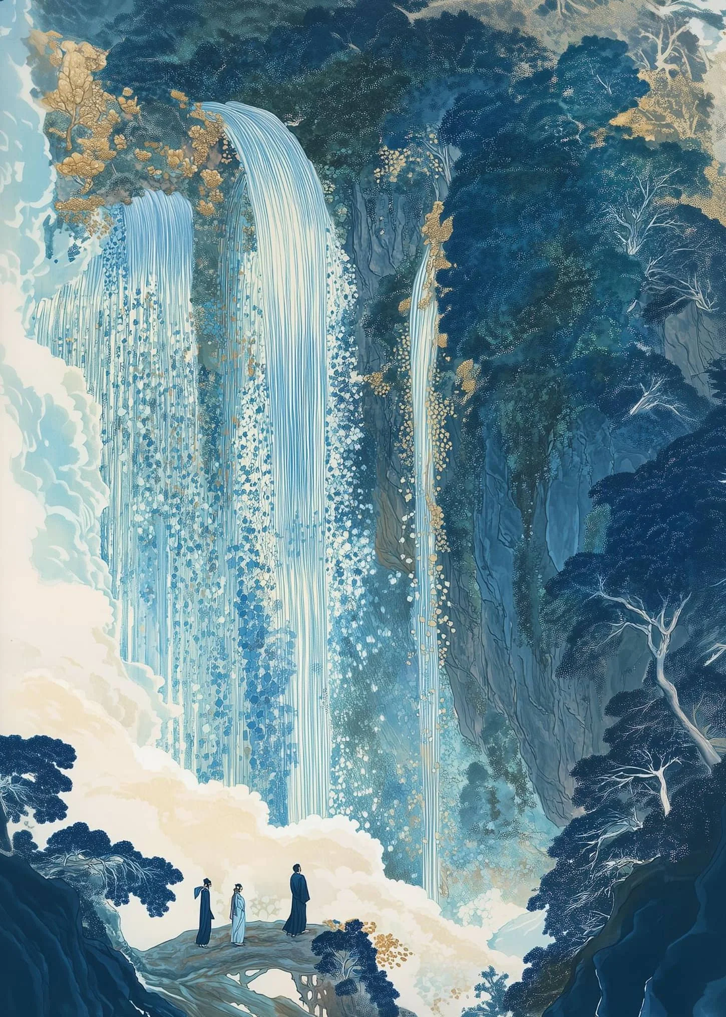 Plakat Hokusai - japonski wodospad ukiyo-e Wzór 4