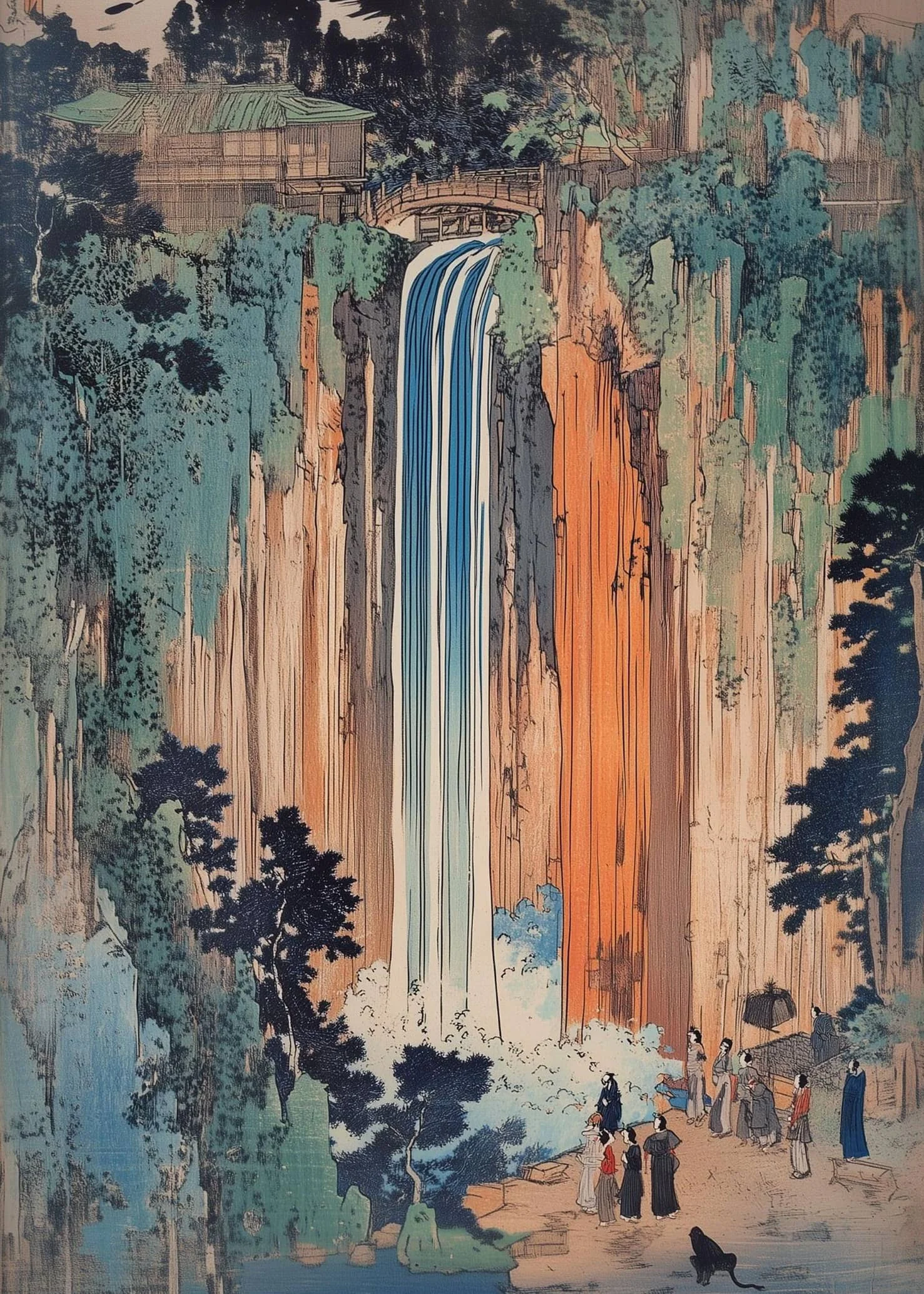 Plakat Hokusai japoński wodospad ukiyo-e Wzór 3