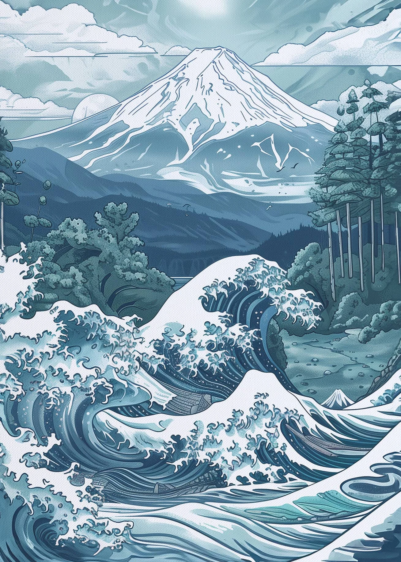Plakat Hokusai japoński wodospad ukiyo-e Wzór 8