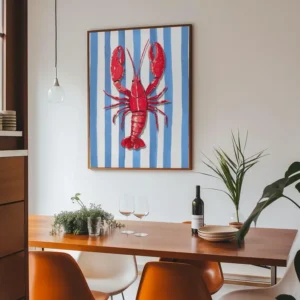 Plakat z homarem i sardynkami w paski Niebieski
