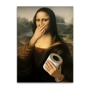 Plakat humorystyczny Mona Lisa do łazienki Biały