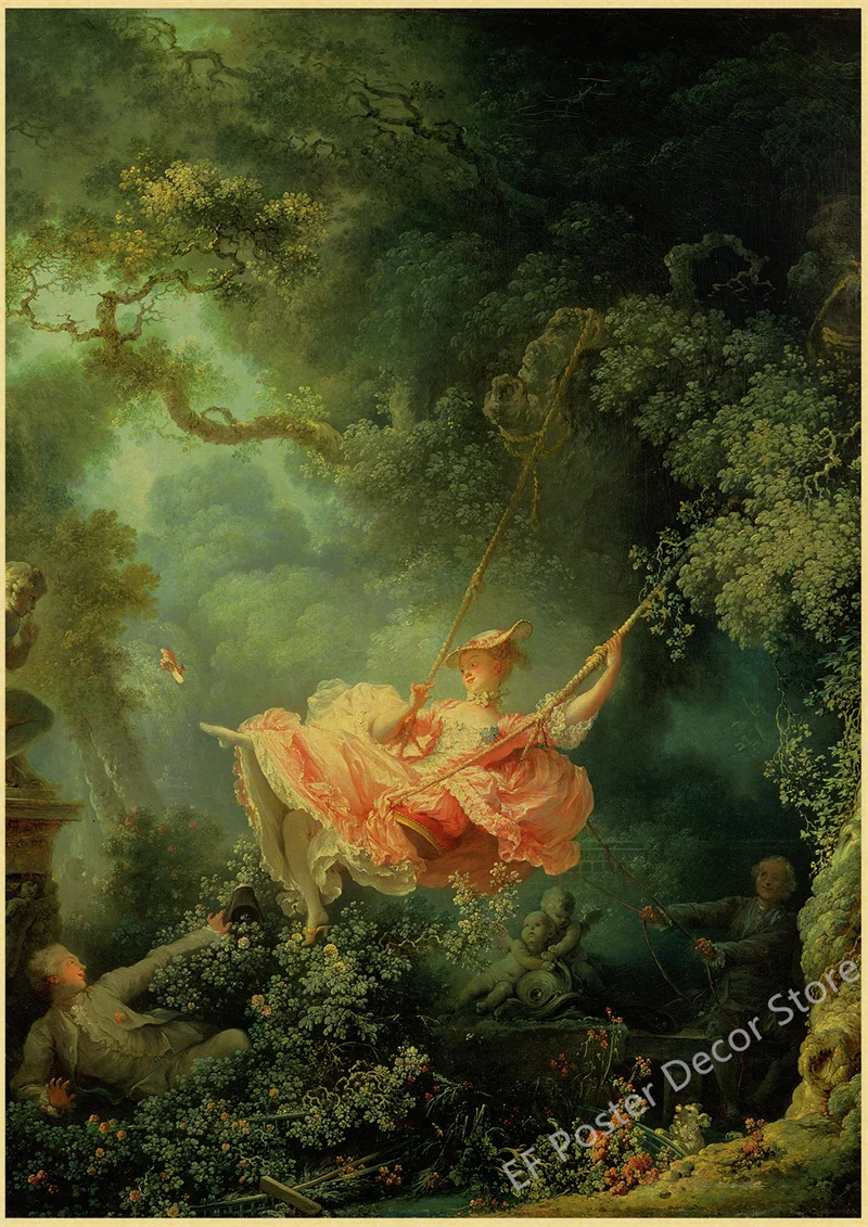 Plakat Huśtawka Fragonard - reprodukcja sztuki Khaki