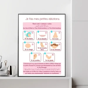Plakat z instrukcją ablucji (wudu) dla muzułmanów Biały