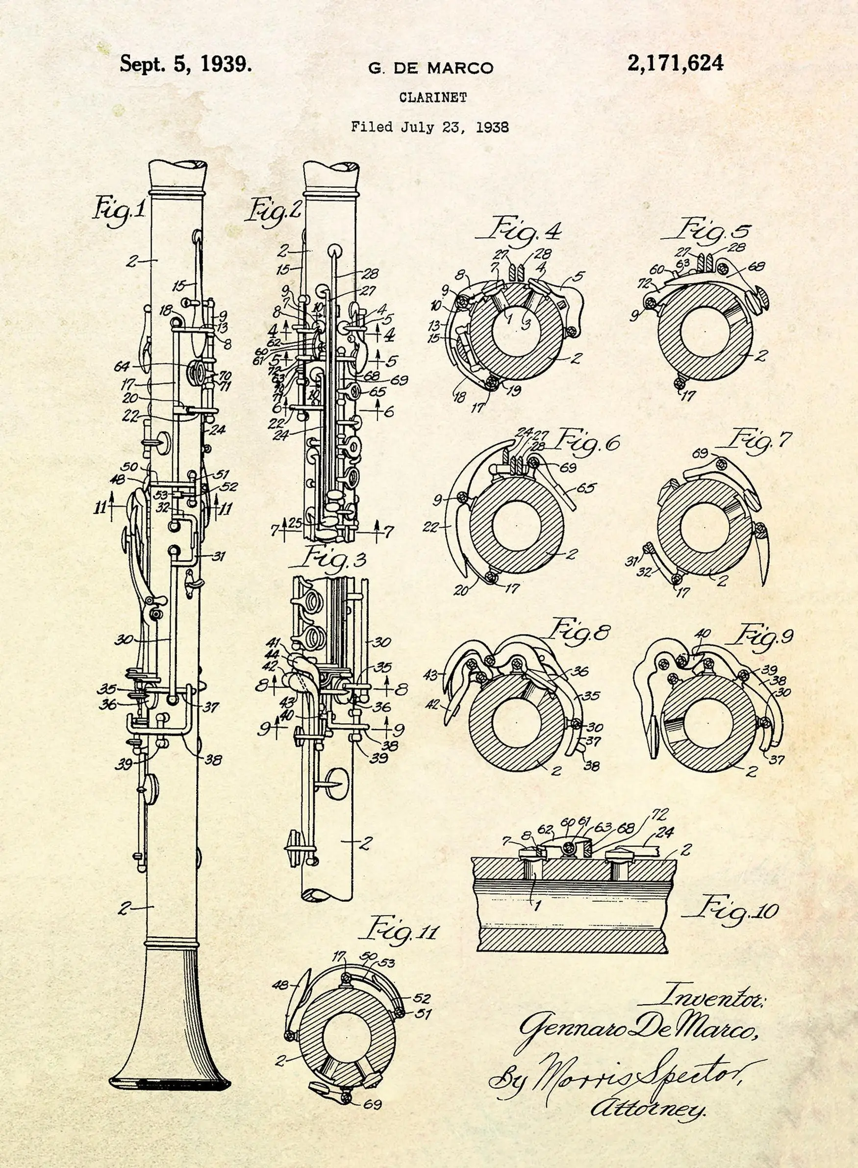 Klasyczne instrumenty muzyczne - plakat retro Wzór 6