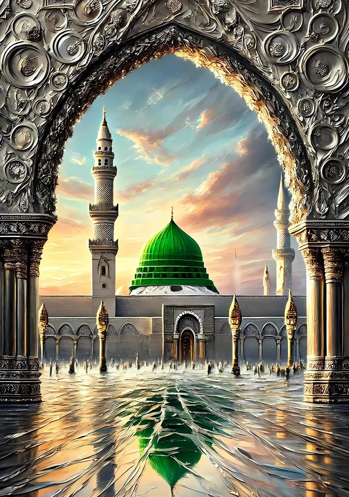 Plakat islamski meczet Al-Aksa i Kaaba w akwareli Burgundia