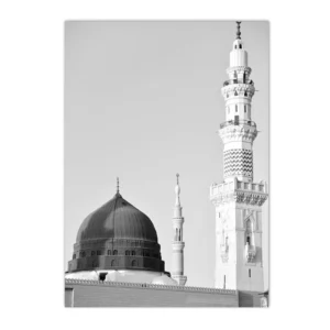 Plakat islamski Mekka i Kaaba czarno-biały Wzór 1