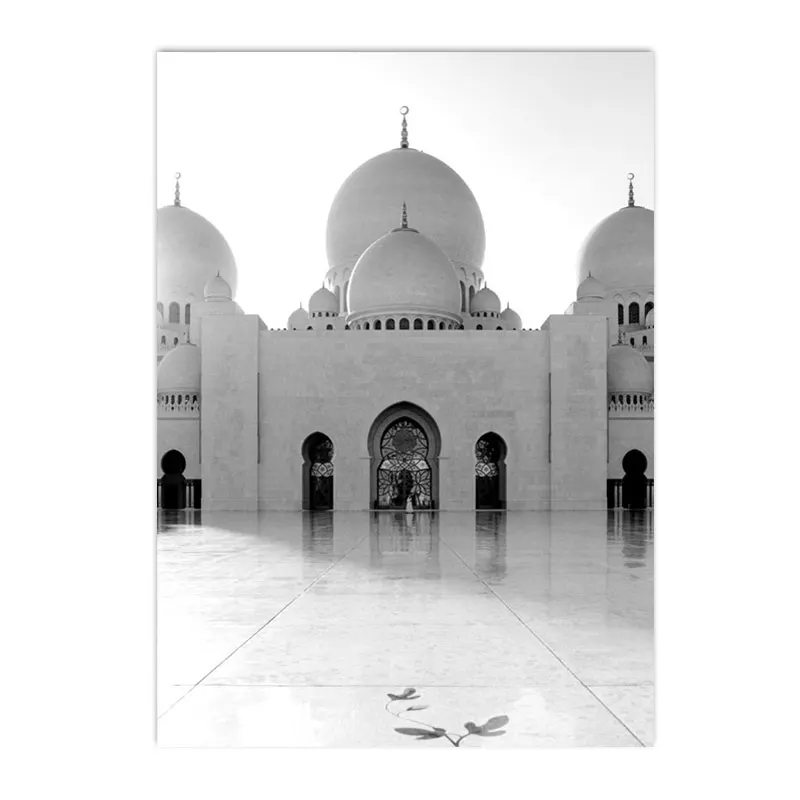 Plakat islamski Mekka i Kaaba czarno-biały Wzór 2