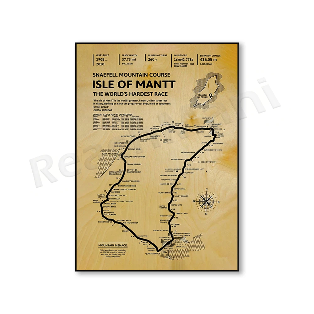 Plakat Isle of Man TT - mapa wyścigu motocyklowego Wzór 1