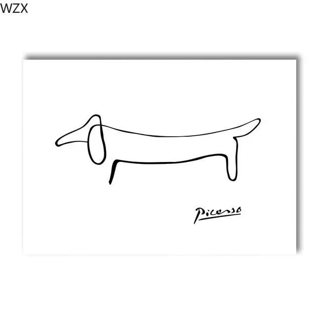 Plakat jamnik line art - skandynawska abstrakcja Biały