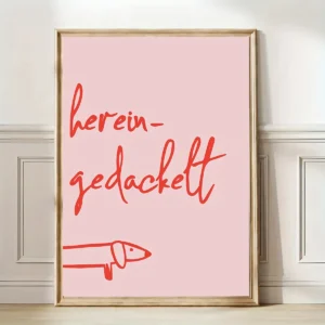 Plakat jamnik - różowa grafika abstrakcyjna Biały