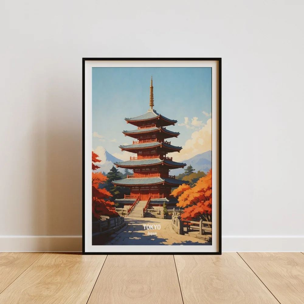 Plakat Japonia Góra Fuji i krajobraz miasta Wzór 11