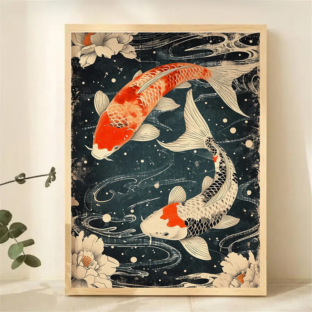 Japońska abstrakcja vintage - plakat retro Ciemny szary