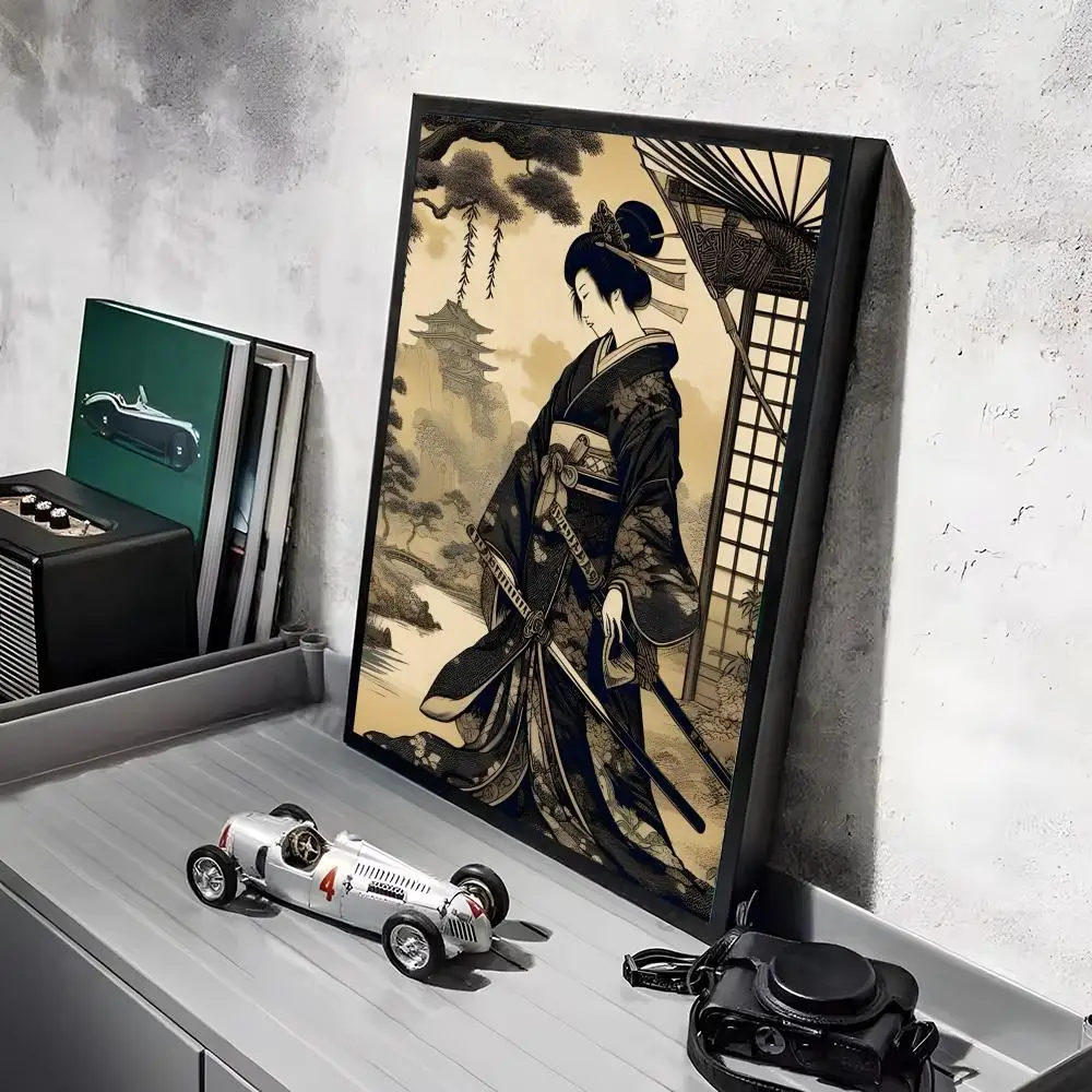 Japońska gejsza - minimalistyczny plakat w stylu art Black5