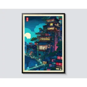 Plakat japońska herbaciarnia w Tokio nocą Wzór 1