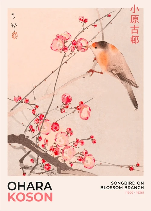 Plakat japońska sztuka Hokusai i Ohara Wzór 9
