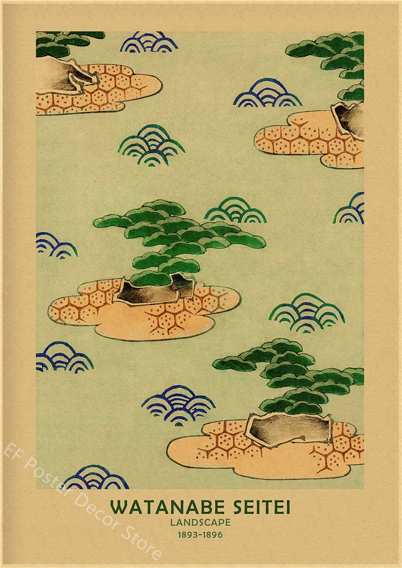 Plakat japońska sztuka Hokusai vintage Niebieski