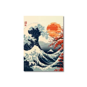 Plakat Japoński Fudżi i Fala - Estetyczny żółty
