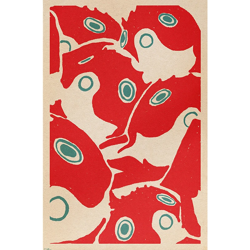 Japoński szczęśliwy kot Daruma - plakat retro żółty