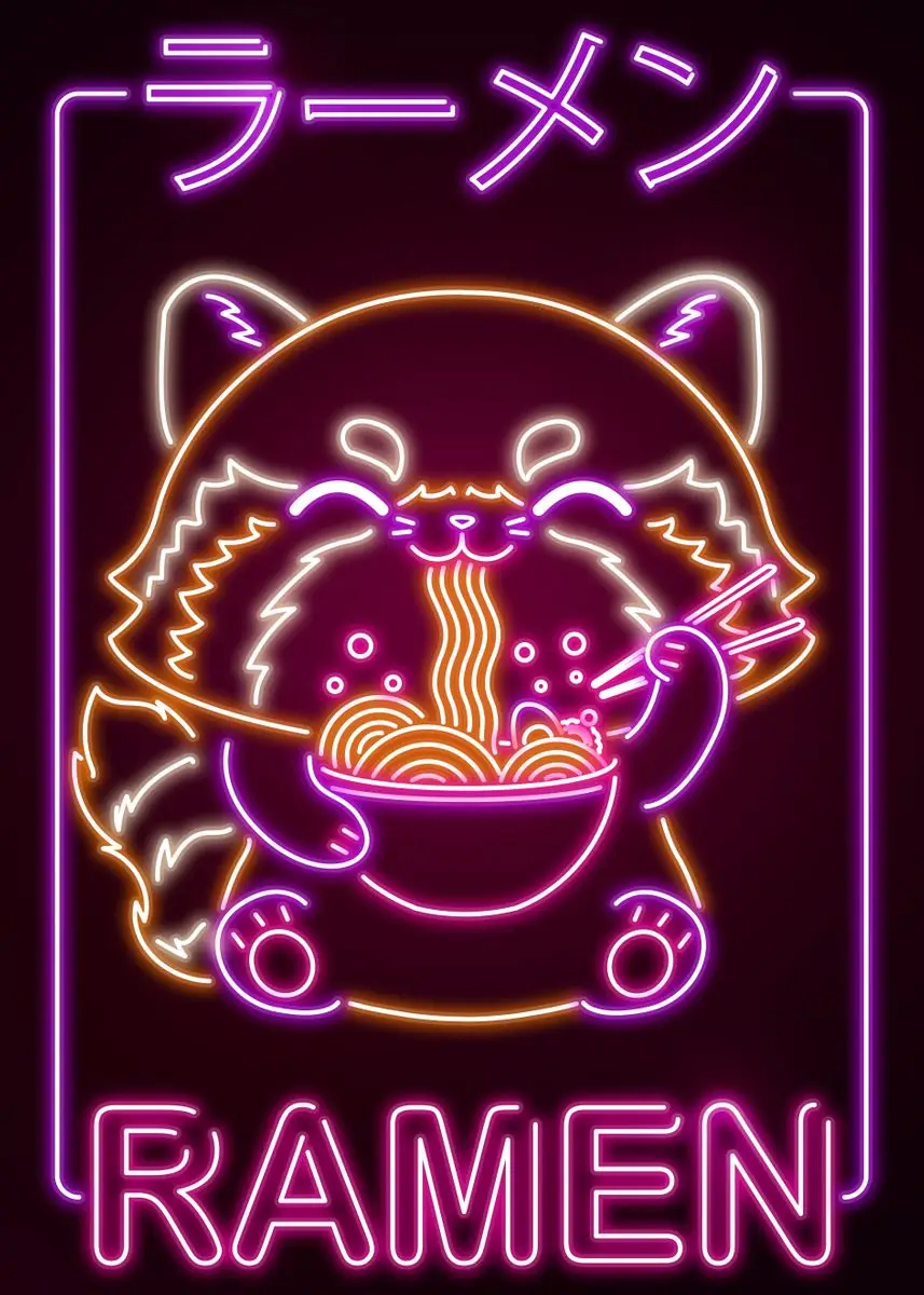 Plakat z japońskim kotem i ramenem w stylu kawaii Jasnoszary