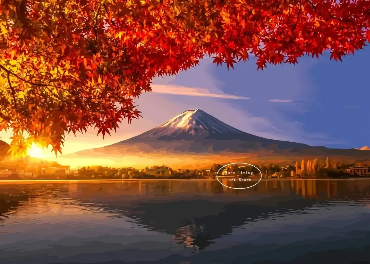Plakat japoński krajobraz – góra Fuji i kwiaty wiśni Wzór 11