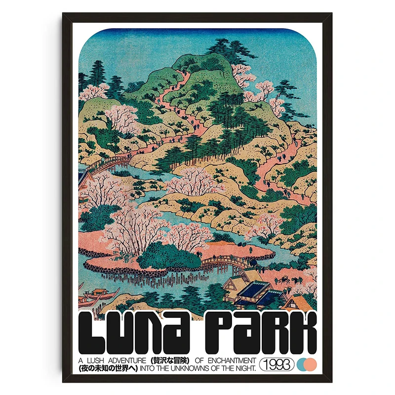 Plakat Japoński Pejzaż Vintage Jasnoszary