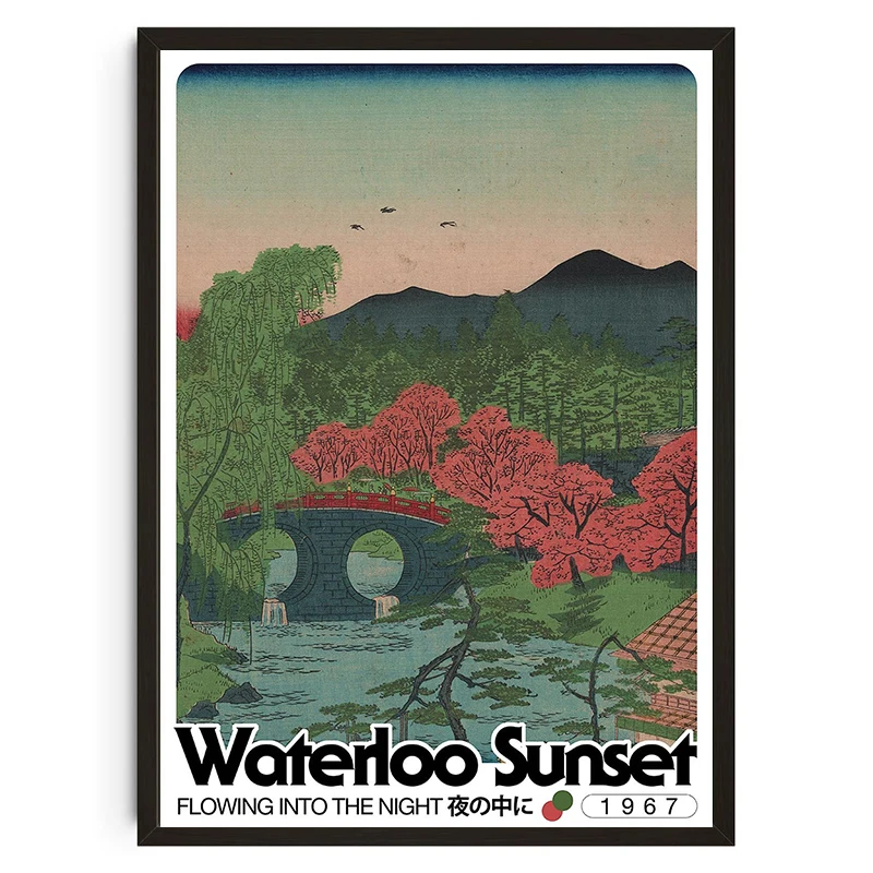 Plakat Japoński Pejzaż Vintage Jasnozielony