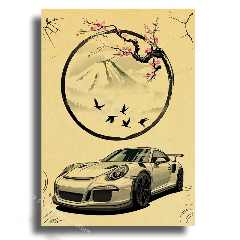 Plakat z japońskim samochodem JDM w stylu samurai Armijna zieleń