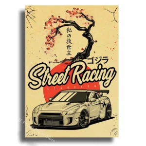 Plakat z japońskim samochodem JDM w stylu samurai Khaki